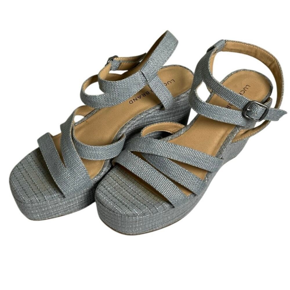 Lucky Brand Women's Carlisha Light Blue Platform Tweed Wedges Shoes Size 10M